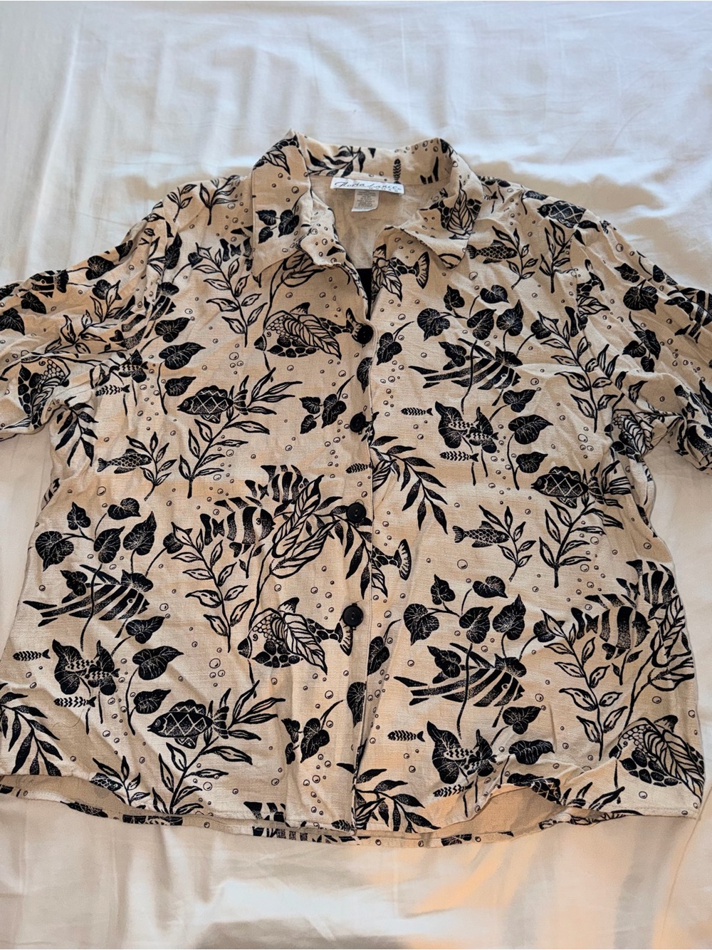 VTG 90s Gloria Lance Woman Two-Piece Look Blouse, Tropical Fish Botanical Print - Picture 9 of 10